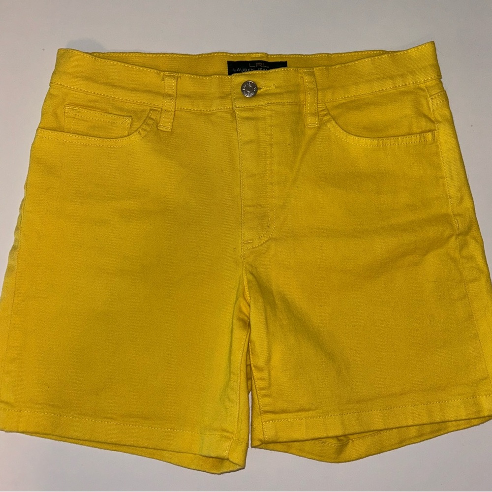 Lauren Ralph Lauren yellow denim jeans mid rise Bermuda length shorts‎ sz 6